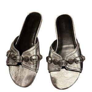 Balenciaga Metallic Silver Slide Sandals